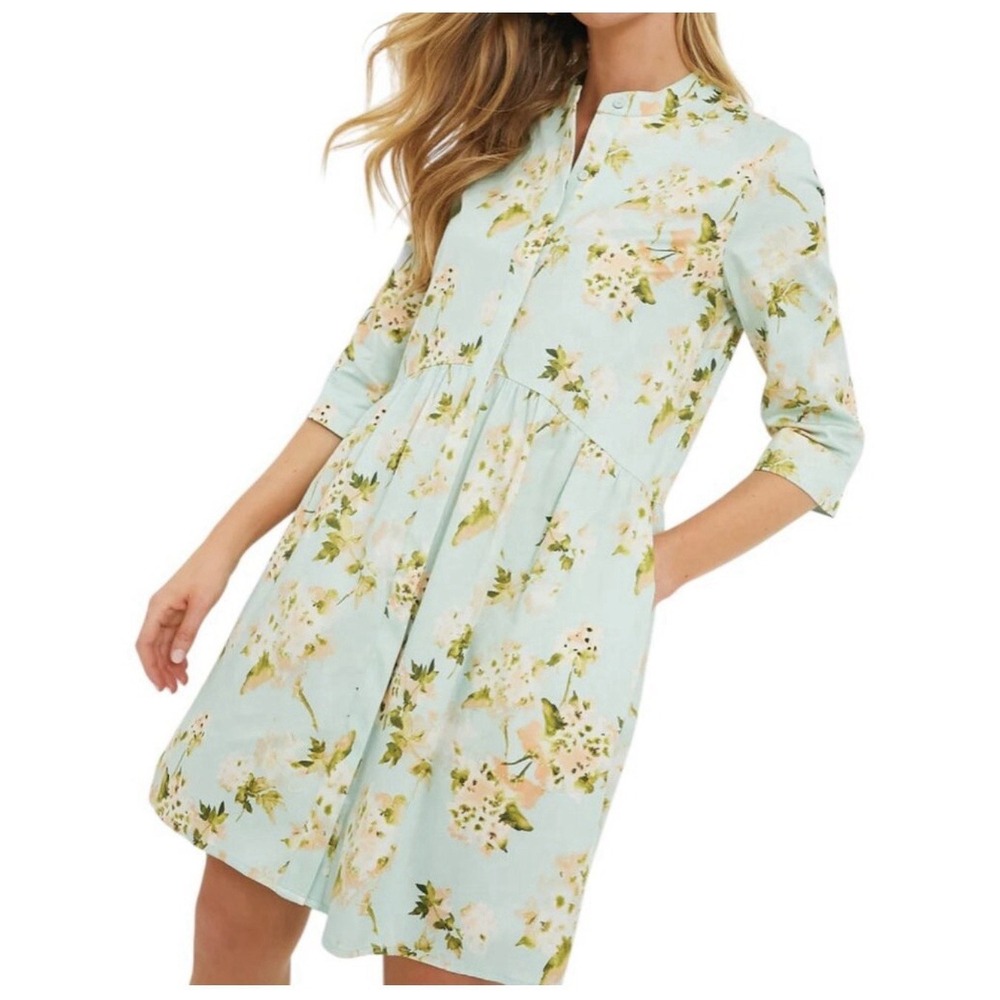 Tuckernuck Aqua Watercolor Royal Shirt Dress Size Medium Floral Pastel‎ Pink NWT